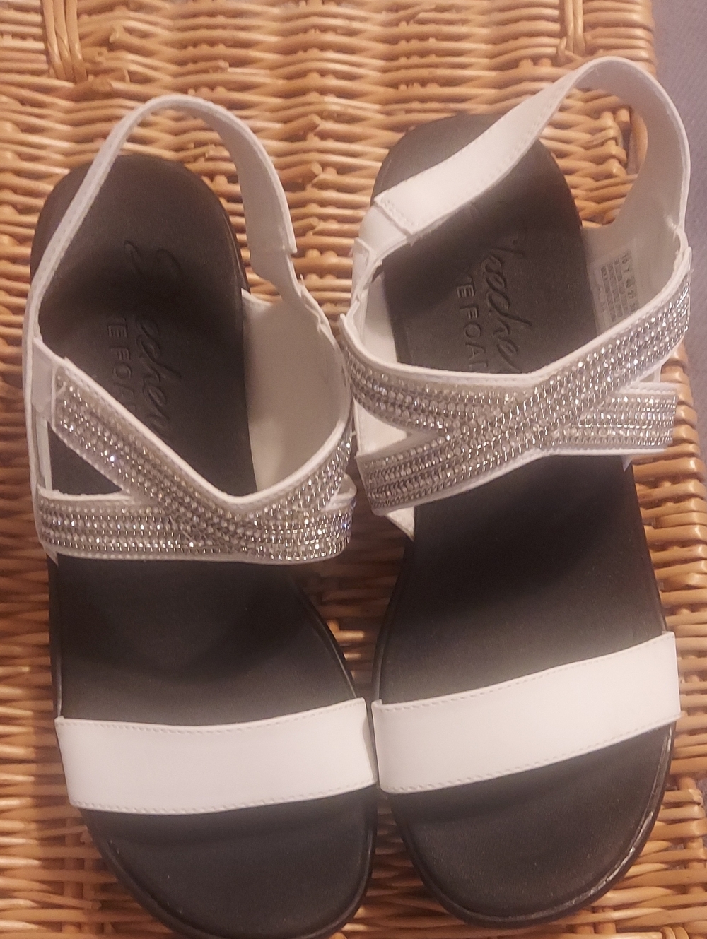 Skechers White Slingback Sandals with Silver Rhinestone Straps